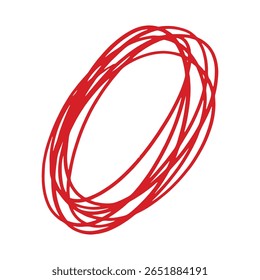 Hand drawn overlapping multiple Red lines circle, Hand drawn Multiple oval shape strokes overlapping each other, vector Illustration.