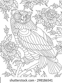 hand drawn owl coloring page