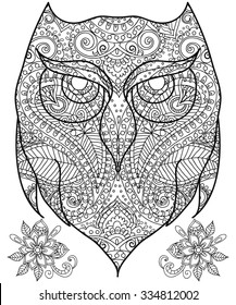 hand drawn owl coloring page