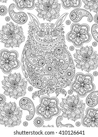 hand drawn owl coloring page