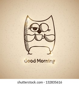 hand drawn owl and cup of coffee