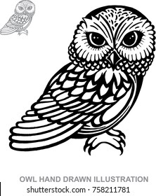 Hand drawn owl illustration.
Isolated vector logo.