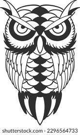 Hand drawn owl outline illustration, Vector owl animal coloring 