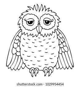 Hand drawn owl. Vector illustration for coloring page. It may be used for design of a t-shirt, bag, postcard or poster. 