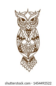 Hand drawn owl. Zentangle Art.