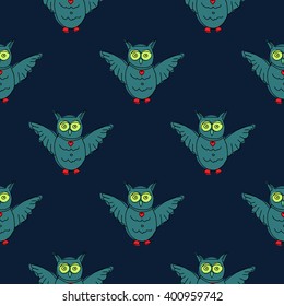 Hand drawn owls seamless pattern. Cute background