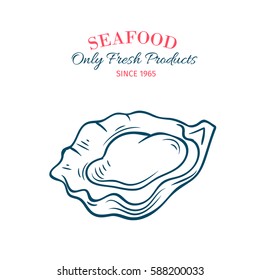 Hand drawn oyster icon. Vector badge seafood in the old ink style for brochures, banner, restaurant menu and market