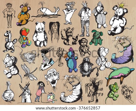 An hand drawn pack, Cute Monsters. Description - Vectors, Freehand sketching. Background is isolated.