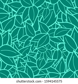Hand drawn pack green leaf seamless pattern. Foliage background vector illustration.