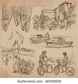 An hand drawn pack, Travel - PORTUGAL, Pictures of Life. Description - Vectors, freehand sketching. Editable in layers and groups. Background is isolated. All things are named inside the vector file.