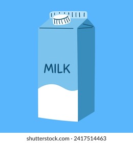 Hand drawn package of milk. Vector illustration of dairy product in cartoon flat style.