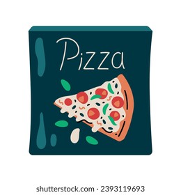 Hand drawn packaged frozen pizza color element. Cartoon Ultra processed food (upf). Isolated vector illustration.