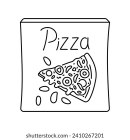 Hand drawn packaged frozen pizza color element. Cartoon Ultra processed food (upf). Isolated vector illustration.