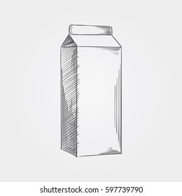 Hand drawn packaging of juice, milk sketch isolated on white background. Sketch style vector illustration