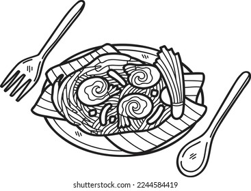 Hand Drawn Pad Thai or Thai food illustration isolated on background