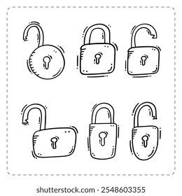 Icono de candado dibujado a mano en estilo doodle