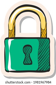 Hand drawn Padlock icon in sticker style vector illustration
