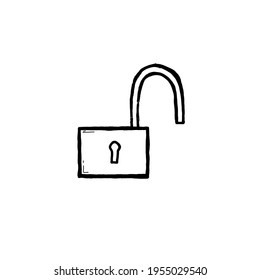Hand drawn of padlock, simple icon, doodle design object, vector illustration