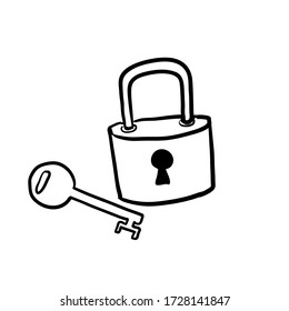 hand drawn padlocks and keys illustration in doodle style vector