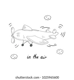 Hand drawn page for coloring book with helicopter cartoon vector illustration