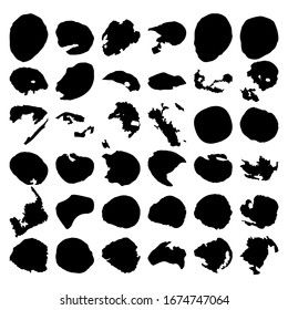 Hand drawn of paint blob splash with different shapes. Modern collection for web backdrop design. Blob elements drawn by ink brush-pen. 