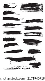 handgezeichnete Farbtöne und Töchter, schwarze Aquarellstriche. farbige Texturschrift, abstrakte Pinselstriche, Farbabstriche, Vektorschmuck mit Farbabstrich und Flecken, die mit einer farbigen Struktur einzeln auf Weiß gesetzt sind