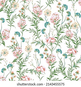 Hand drawn paint brused Wild flower ,Meadow floral Seamless pattern Vector illustration artistic style ,Design for fashion , fabric, textile, wallpaper, cover, web , wrapping and all prints 