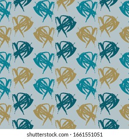 Hand drawn paint brush art. Texture of ink multicolored stains and drops. Stylish polka dot. Painted repeat texture. Monochrome turquoise background.