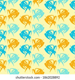 Hand drawn paint brush art. Hand drawn. Stylish polka dot. Painted repeat texture. Monochrome turquoise background.