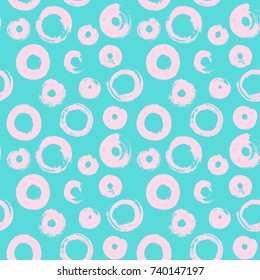 Hand drawn paint brush art texture of pink rounds rings stains drops seamless background