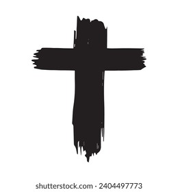 Hand drawn paint brush stroke grunge of christian cross mark