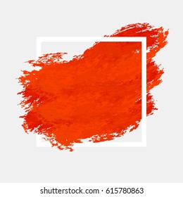 Hand Drawn Paint Brush Stroke And Frame Isolated On Gray Background. Red Grunge. Watercolor. Vector