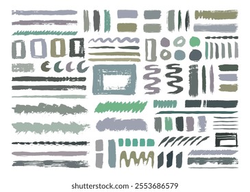 Hand drawn paint brush strokes element bundle. Abstract artistic shapes backdrop.