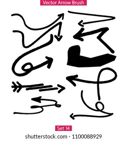 Hand drawn paint brush vector arrows. Grunge arrow set on black. Sketchy marker scribble of figure illustration