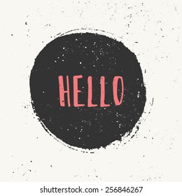 Hand drawn paint circle greeting card in black and pastel coral red.