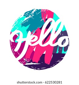 Hand drawn paint circle "Hello" greeting card