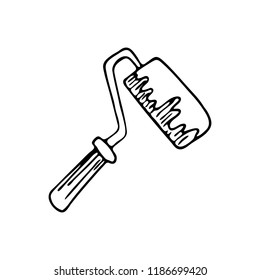 Hand drawn paint roller doodle icon. Hand drawn black sketch. Sign symbol. Decoration element. White background. Isolated. Flat design. Vector illustration.