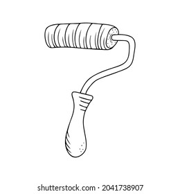 Rollo de pintura dibujado a mano aislado en un fondo blanco. Doodle, simple ilustración de contorno. Se puede usar para la decoración de textiles, papel.