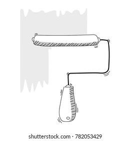 Hand drawn paint roller monochromatic illustration