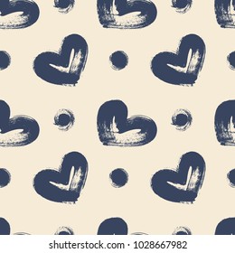 Hand drawn paint seamless pattern. Background with hearts.
