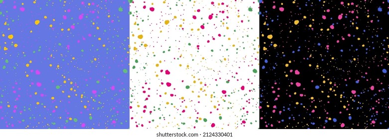 Hand drawn paint splashes textures, vector seamless pattern