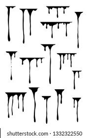 Hand drawn paint splatter, melt. Liquid leak. Ink drops. Vector isolated templates.