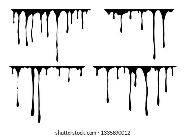 Hand drawn paint splatter, melt. Liquid leak. Ink drops. Vector isolated templates.