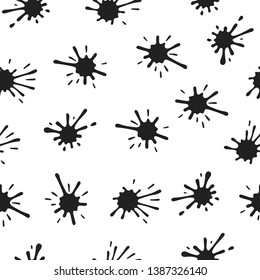 Hand drawn paint splatter seamless pattern.  Ink drips background. Vector isolated grunge texture.