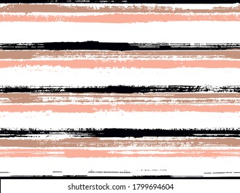 Hand drawn paint stripes fabric print seamless vector. Color lines on white background. Hand painted stripes vintage fabric print design. Ethnic abstract design. Rough texture lines pattern.