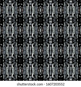 Hand Drawn, Paint Texture. Shibori Seamless Pattern. Traditional Graphic Hand Drawn Painted.  Black Gray Folk Old Ancient Wallpaper  Natural Geometric Tie dye Surface.