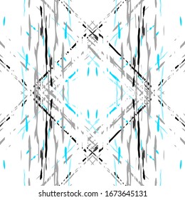 Hand Drawn, Paint Texture. Shibori Ornament. Modern Abstract, Endless Repeat Painting.  Blue Gray Modern Tribal Vintage Embroidery.  Woven Organic Shibori Watercolor.