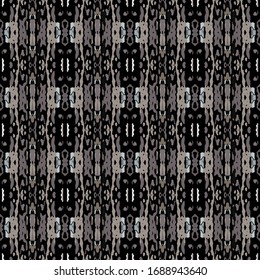Hand Drawn, Paint Texture. Shibori Ornament. Modern Abstract, Endless Repeat Painting.  Black Gray Old Folklore Modern Textile.  Geometry Organic Tie dye Pattern.