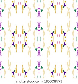 Hand Drawn, Paint Texture. Shibori Seamless Pattern. Traditional Graphic Hand Drawn Painted.  Sepia Yellow Modern Tribal Ancient Embroidery.  Geometrical Medallion Ikat  Motif.