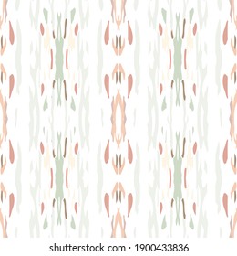 Hand Drawn, Paint Texture. Shibori Seamless Pattern. Traditional Graphic Hand Drawn Painted.  Brown Ochre Summer Folklore Ethnic Cloth.  Natural Geometrical Ikat  Motif.
